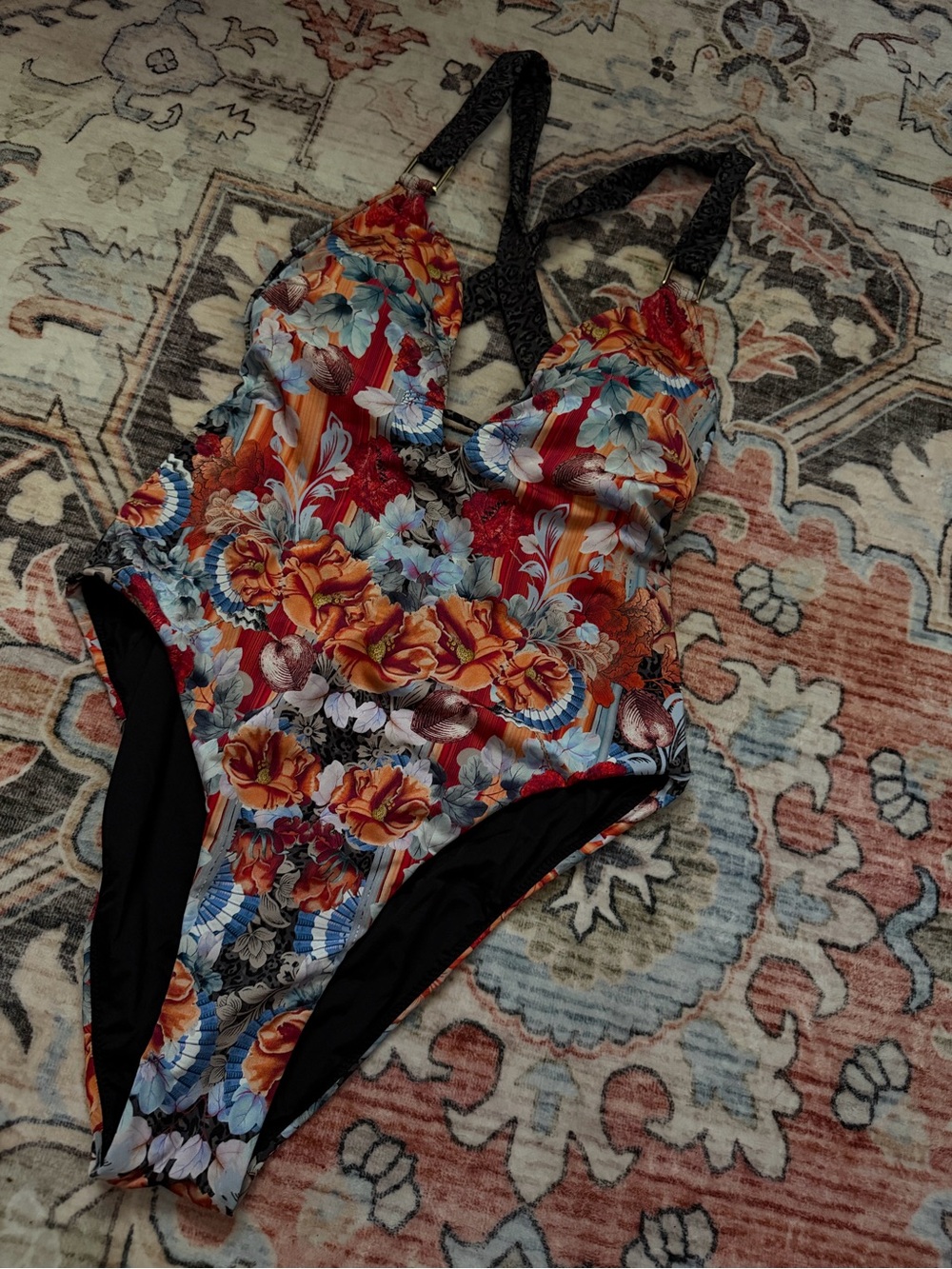 Aqua Blu Black and Multicolor Swimwear with Gold Logo